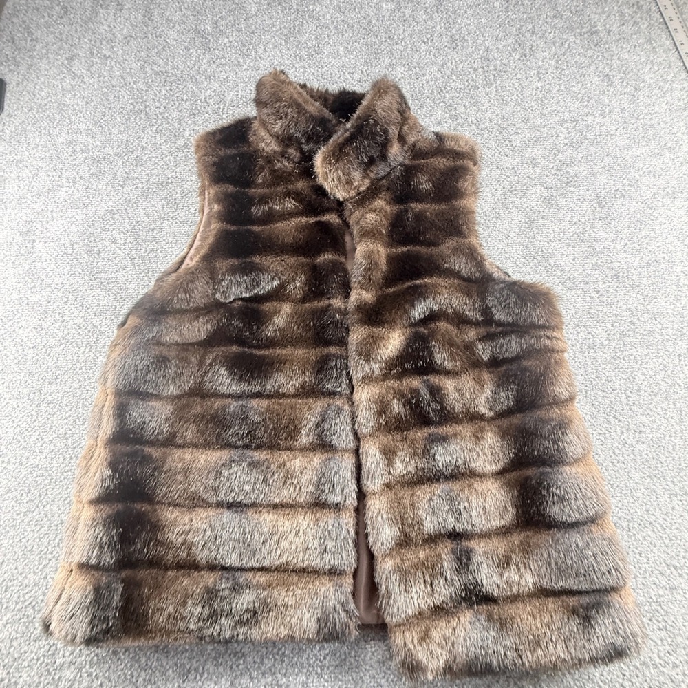 Michael Michael Kors Brown Faux Fur Tiered Vest Stand Collar Womens Large L